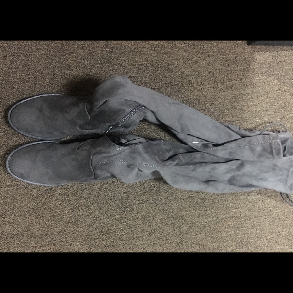 Gray thigh high boots
